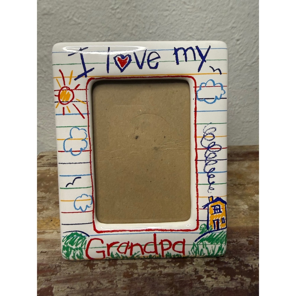 Vintage I Love My Grandpa Ceramic Picture Frame 4x6 Colorful Crayon‎ Style